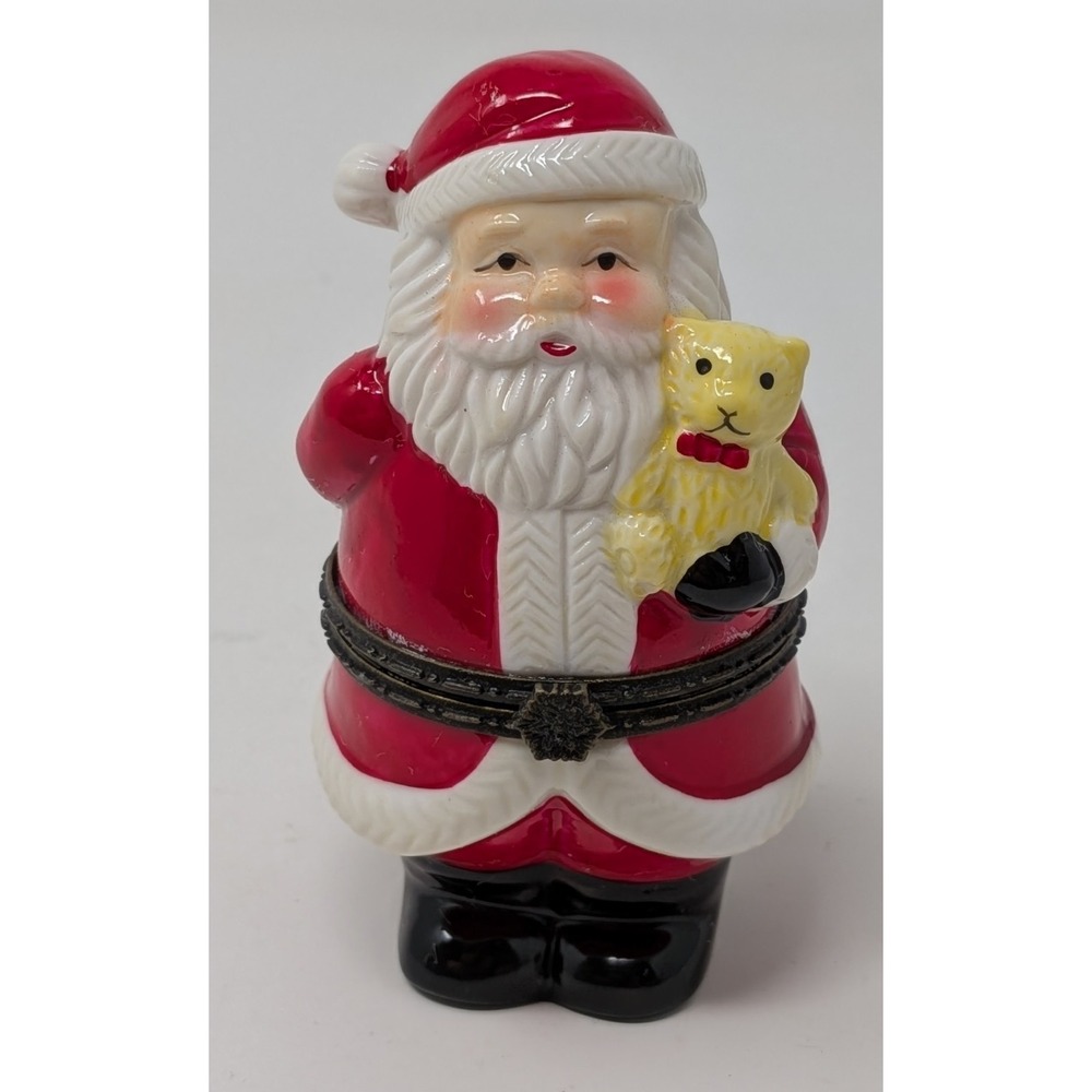 Santa Claus Trinket Box Hinged Teddy Bear 4" Christmas Holiday